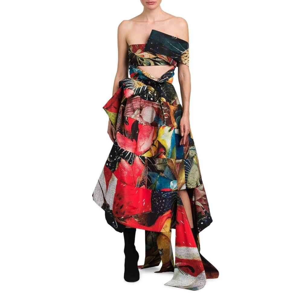 $5700 Alexander Mcqueen Bosch Print Strapless Tiered Gown Dress Size 42 / US 6
